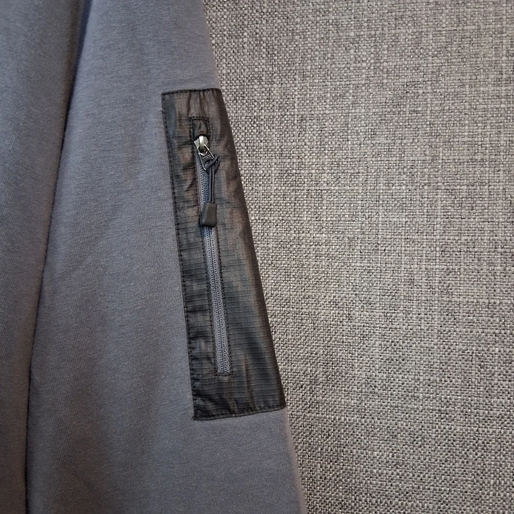 The North Face Mens XL Grey Blue Logo Pullover Hoodie Sleeve Zip Pocket